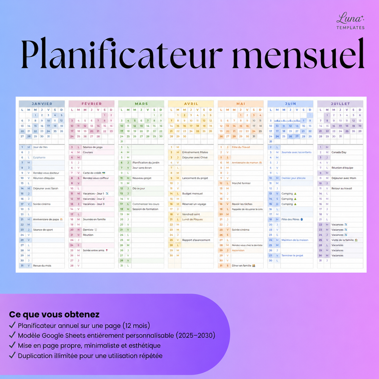 Planificateur mensuel