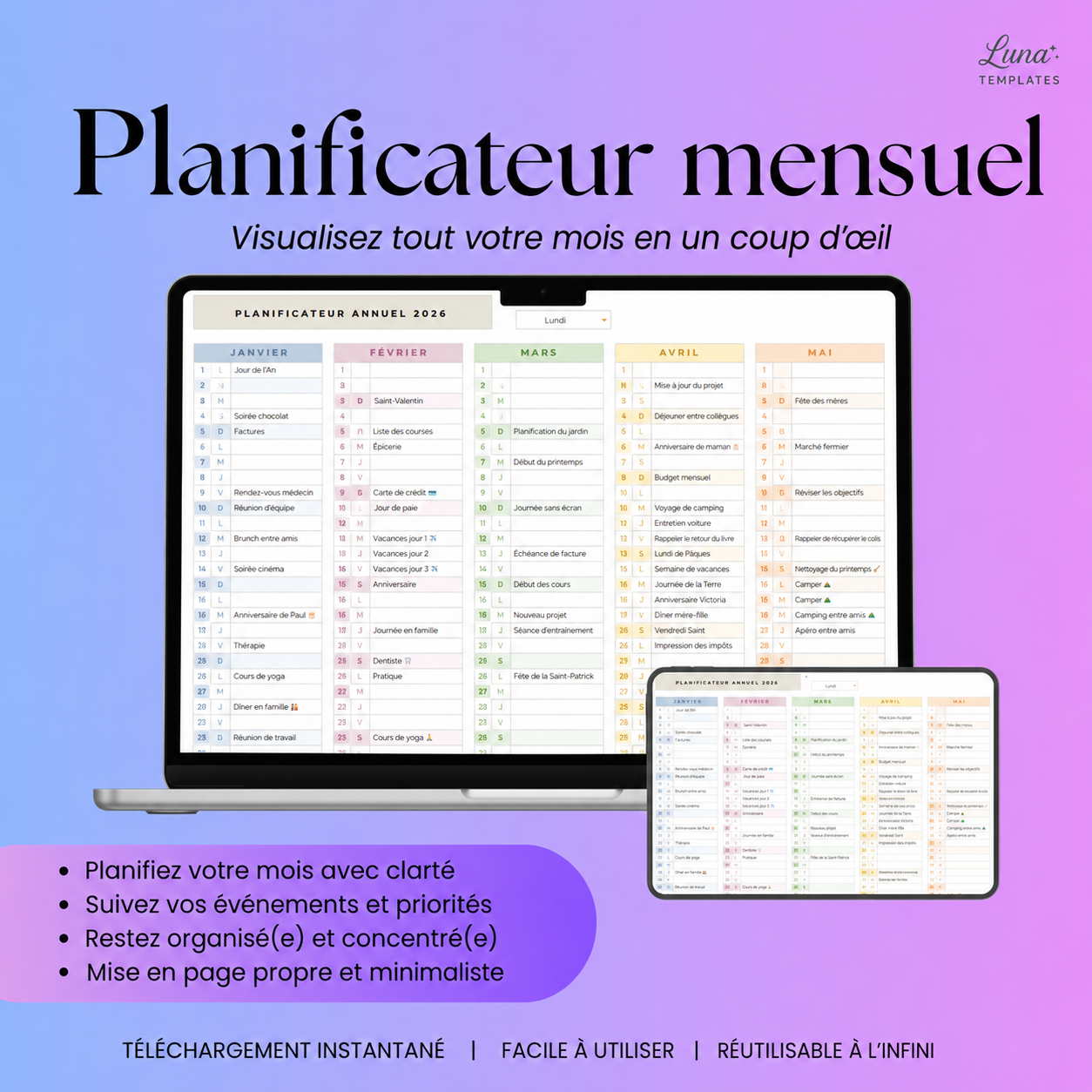 Planificateur mensuel