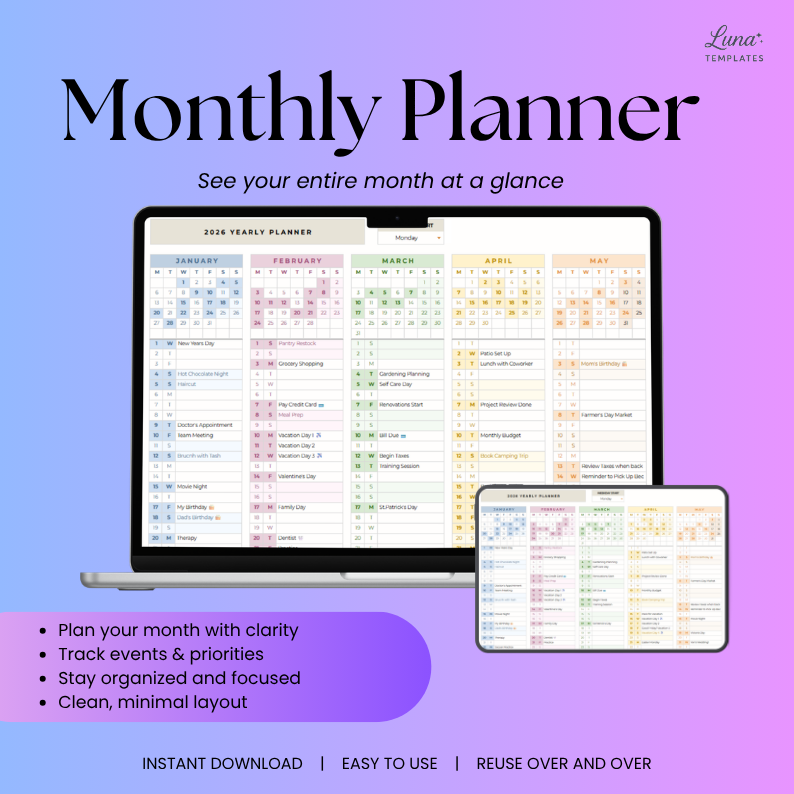 One Page Monthly Planner