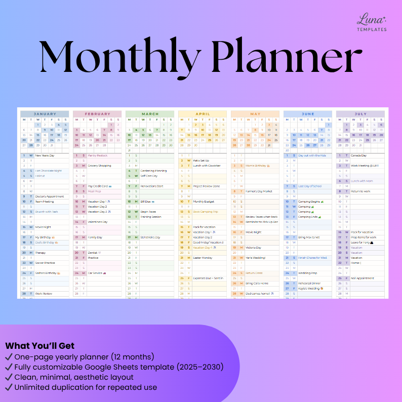One Page Monthly Planner